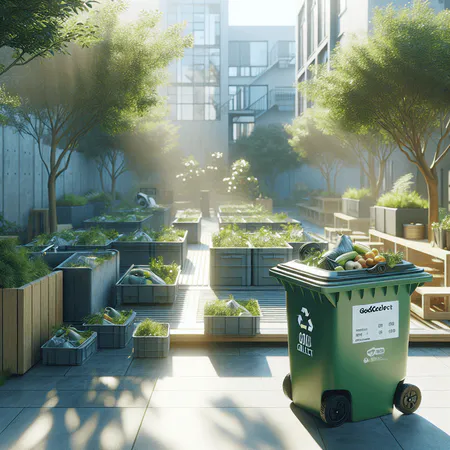 Contenedor para residuos vegetales y verdes en un jardín particular, lleno de ramas, hojas y restos de poda listo para su recogida