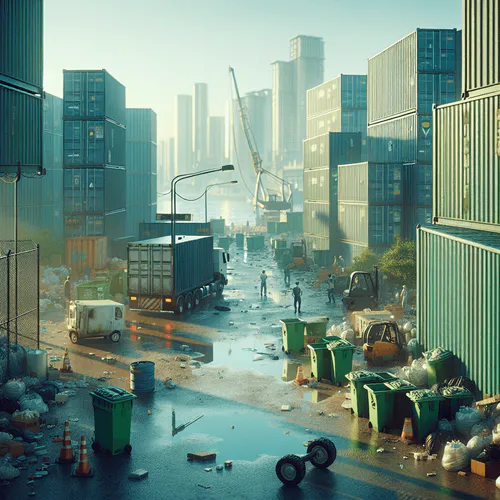 Camión de recogida de residuos coordinando la retirada de contenedores urbanos en zona residencial